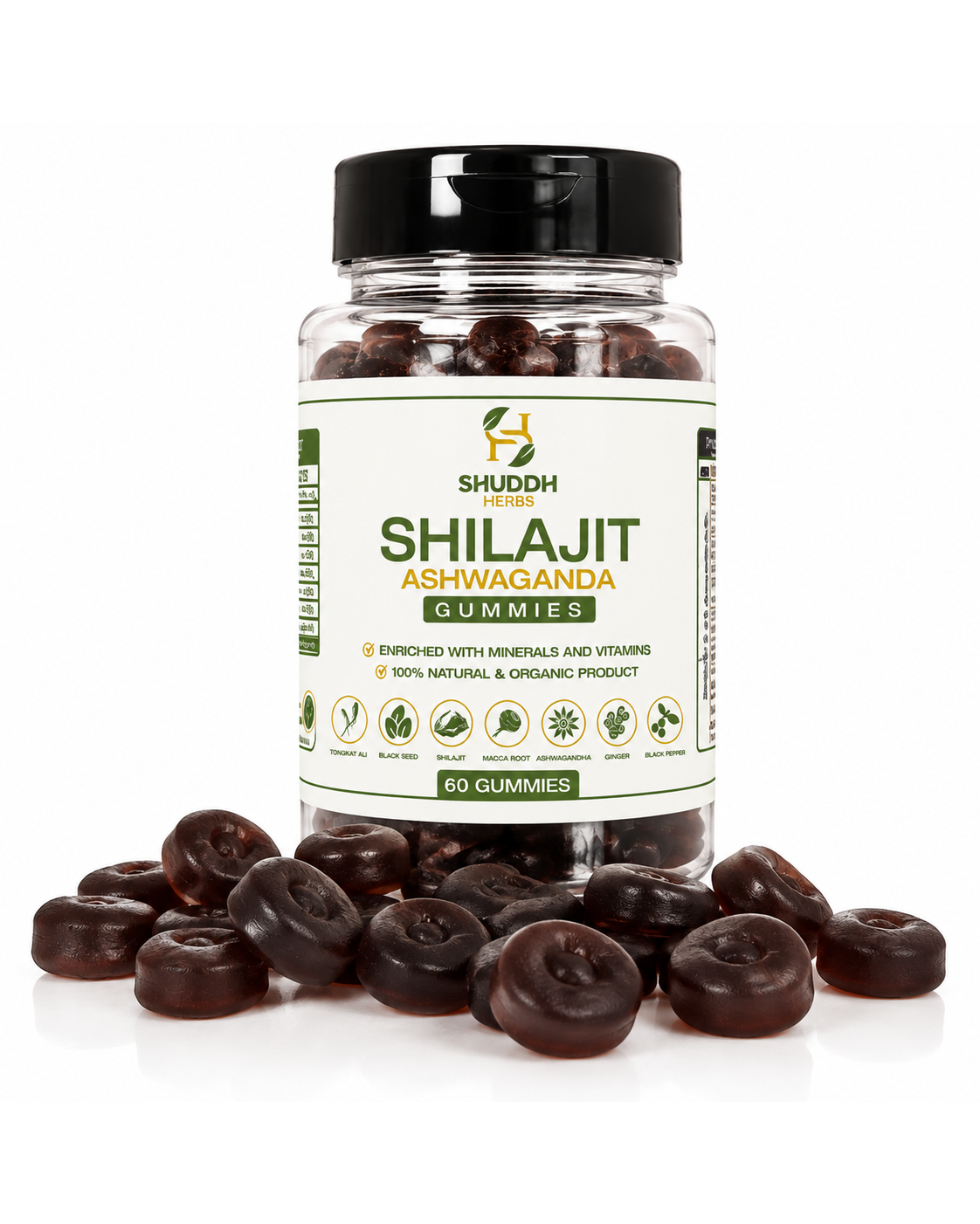 Shuddh Herbs Shilajit Ashwagandha Gummies jar - 60 herbal gummies, Pakistan