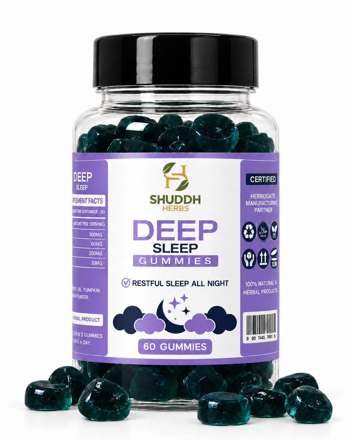 Shuddh Herbs Deep Sleep Gummies jar - melatonin and chamomile sleep gummies
