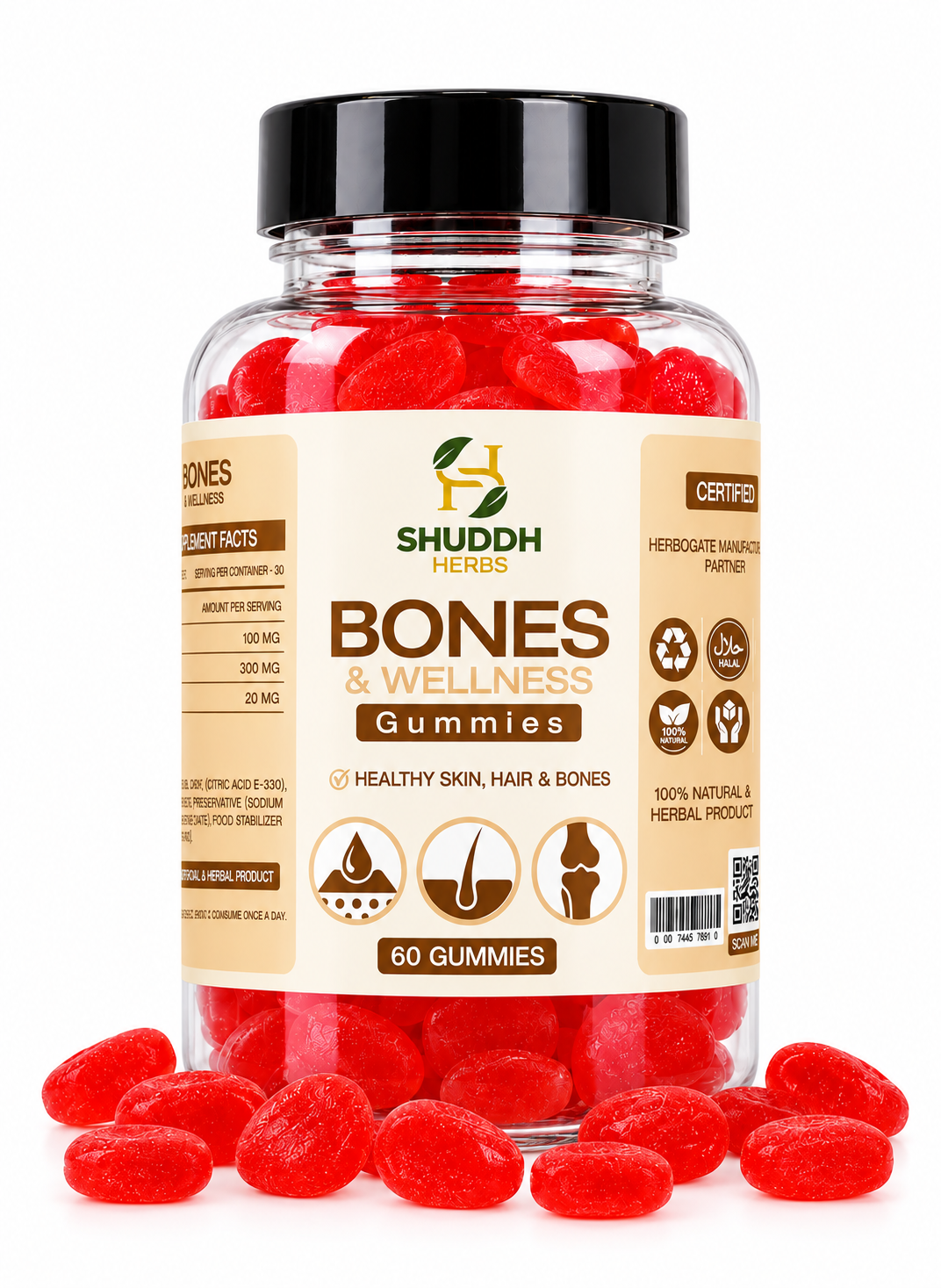 Shuddh Herbs Bones & Wellness Gummies jar - Calcium Magnesium Zinc gummies