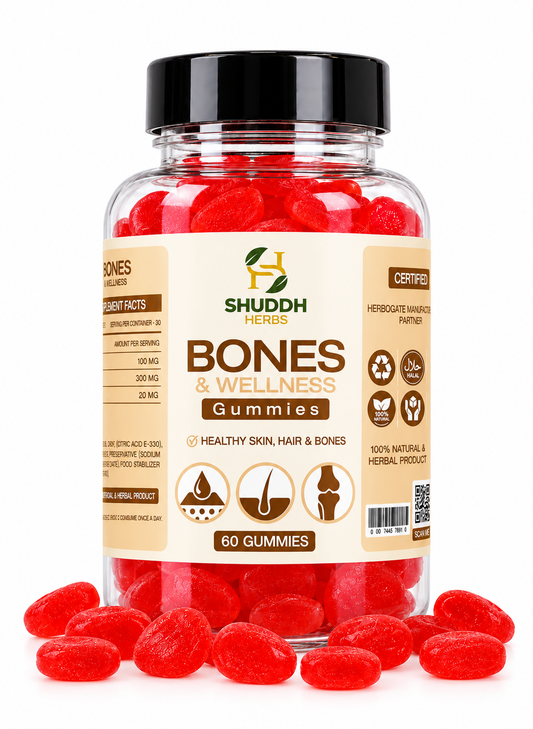 Shuddh Herbs Bones & Wellness Gummies jar - Calcium Magnesium Zinc gummies