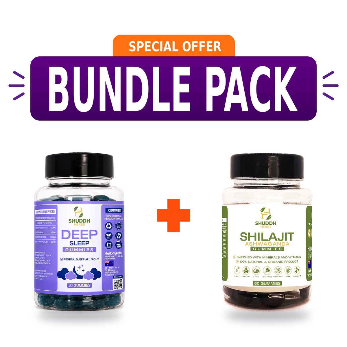 Shilajit Ashwagandha and Deep Sleep gummies bundle by Shuddh Herbs